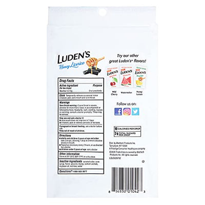 Luden's Honey Licorice Cough Throat Drops | Menthol Lozenge/Oral Anesthetic | 30-Count per Pack | 12-Pack