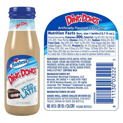 Hostess Iced Latte Flavored 13.7oz Ready to Drink Bottled Coffee (12 Bottles) (Ding Dong)