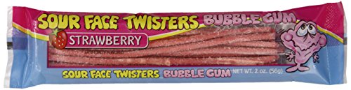 Face Twisters Sour Bubble Gum Straws, Strawberry, 2 Ounce (Pack of 12)