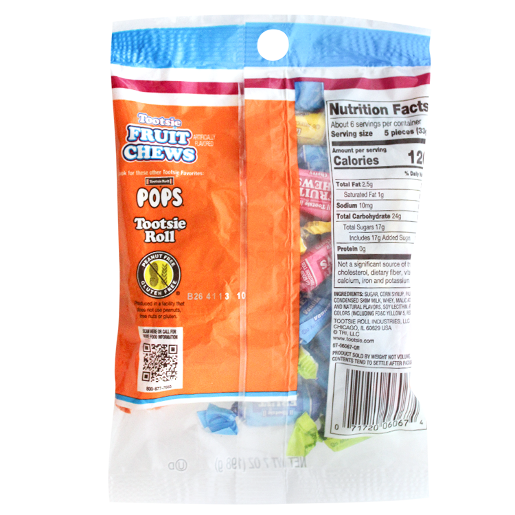 Tootsie Fruit Chews Candy, 5 Assorted Fruit Flavors, 7 oz Peg Bag (Pack of 8)