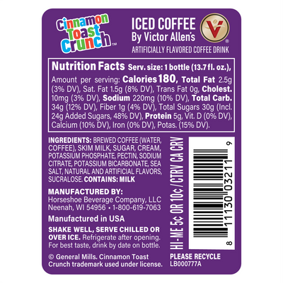 Cinnamon Toast Crunch Flavored, Iced Latte, Ready to Drink, 13.7oz Bottles (Pack of 12)