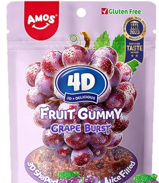 AMOS 4D Fruit Gummy Grape Burst Gluten Free Candy 6oz Wholesale Bag