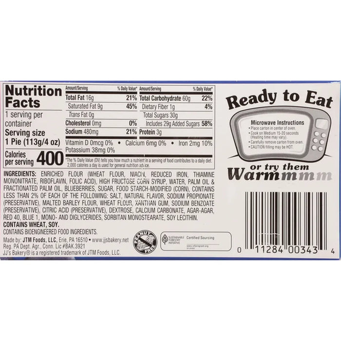 JJ's Bakery Lightly Glazed Snack Pies 4oz (Blueberry)