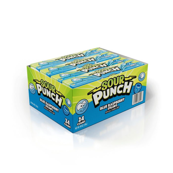Sour Punch Blue Raspberry Straws 2 oz trays 24 count display box