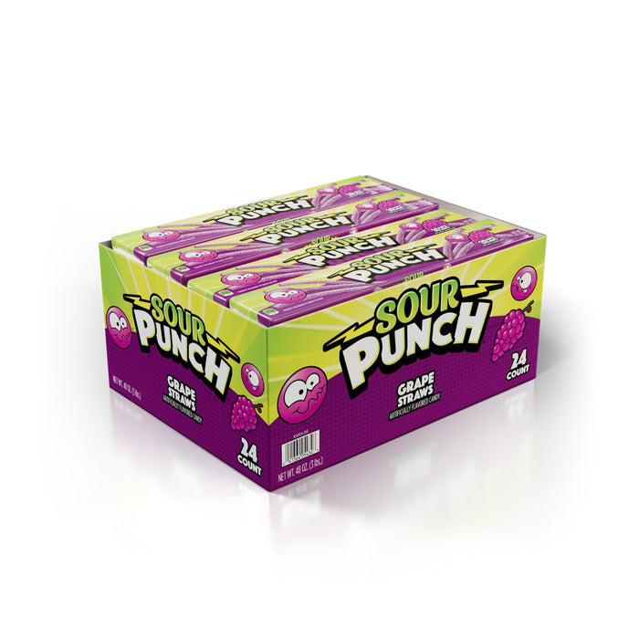 Sour Punch Grape Straws 2 oz trays 24 count display box