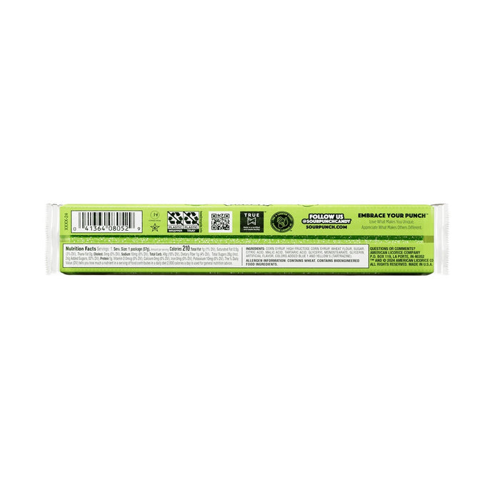 Sour Punch Green Apple Straws 2 oz package back and nutrition facts