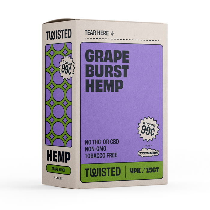 Twisted Hemp Grape 4/ 99 4 Wraps per Pouch Pack of 15