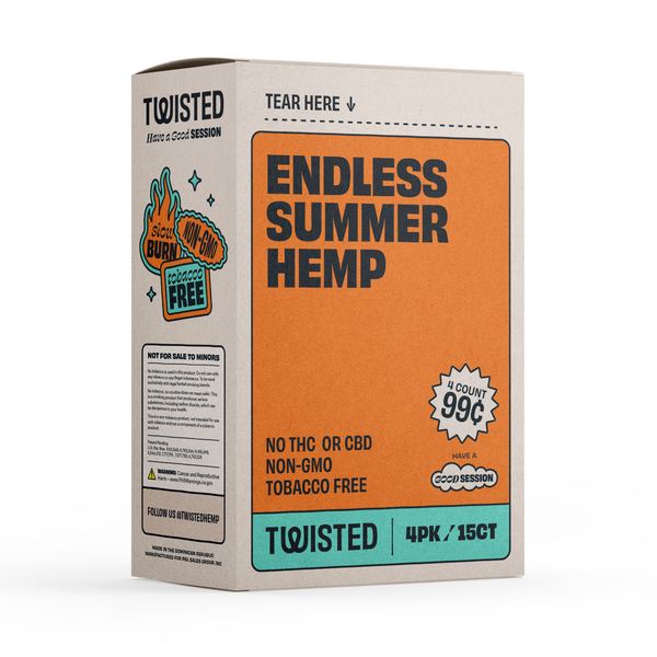 Twisted Hemp Wraps Natural Cigarette Rolling Papers Display | 4 Wraps Per Sleeve | Pack of 15 | 60 Wraps Total (Endless Summer)