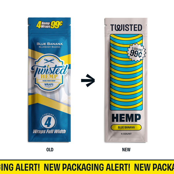 Twisted Hemp Wraps Natural Cigarette Rolling Papers Display | 4 Wraps Per Sleeve | Pack of 15 | 60 Wraps Total (Blue Banana)