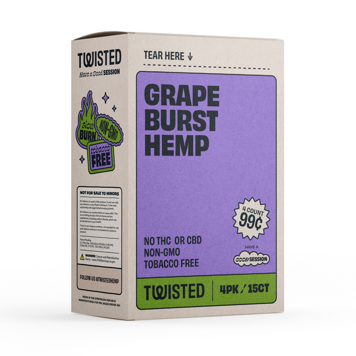 Twisted Hemp Grape 4/ 99 4 Wraps per Pouch Pack of 15