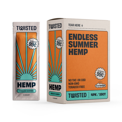 Twisted Hemp Wraps Natural Cigarette Rolling Papers Display | 4 Wraps Per Sleeve | Pack of 15 | 60 Wraps Total (Endless Summer)