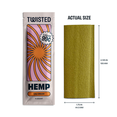 Twisted Hemp Wraps Natural Cigarette Rolling Papers Display | 4 Wraps Per Sleeve | Pack of 15 | 60 Wraps Total (California Dream)