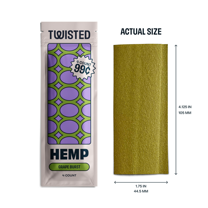 Twisted Hemp Grape 4/ 99 4 Wraps per Pouch Pack of 15