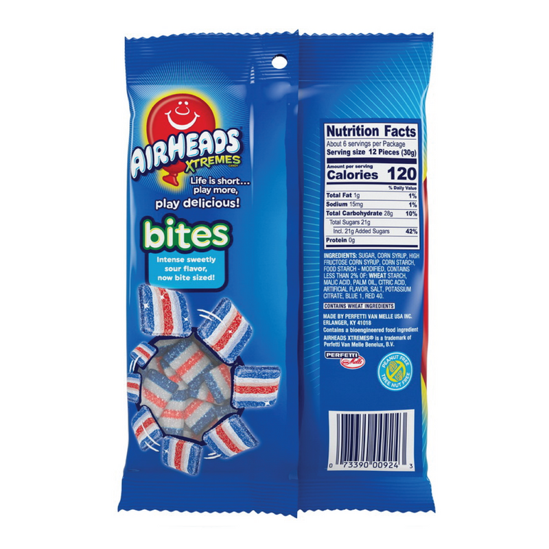 Airheads Xtremes Bites Bluest Raspberry - Sweetly Sour Candy, Peg Bag Packaging for Freshness 6 oz Bag (Pack of 12)