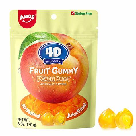 Amos Fruit Burst Peach Gummy Candy, Soft and Juicy, 6 oz Peg Bag (Pack of 12)