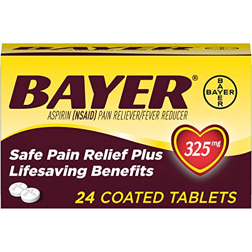 Genuine Bayer Aspirin 325mg Coated Tablets Pain Reliever Fever Reducer, 24 Count