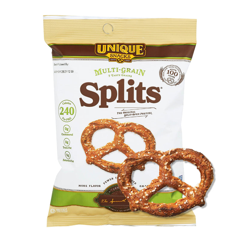 Unique Pretzels - Multi Grain Splits Pretzels, Homestyle Baked, Certified OU Kosher and non-GMO, 2.12 (Pack of 24), 50.4 Oz No artificial flavors