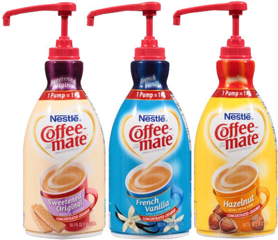Coffee Mate Liquid Concentrate 1.5 Liter Pump Bottle - Variety 3 Pack (Original Sweetened Cream, French Vanilla & Hazelnut)