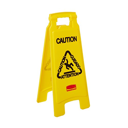 Rubbermaid Commercial 26 Inch Multilingual "Caution" Sign, 2-Sided, Yellow (FG611200YEL)