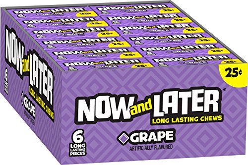 Now & Later Original Taffy Chews Candy Grape 6 count (Pack of 24)
