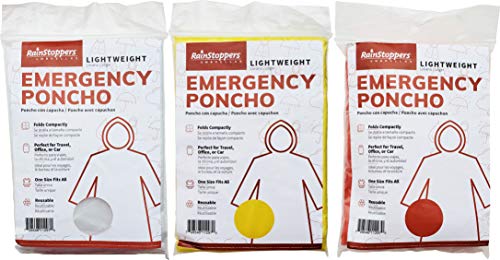 RainStoppers Hooded Emergency Poncho, Assorted, One Size - 1 Pkg