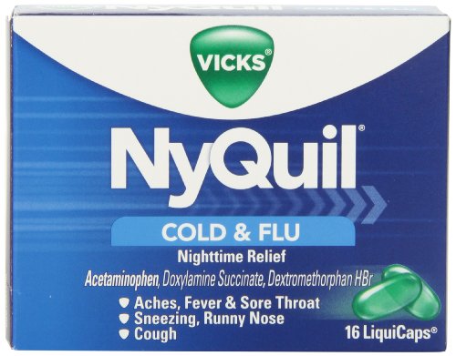 Vicks NyQuil Cough Cold and Flu Nighttime Relief, 16 LiquiCaps