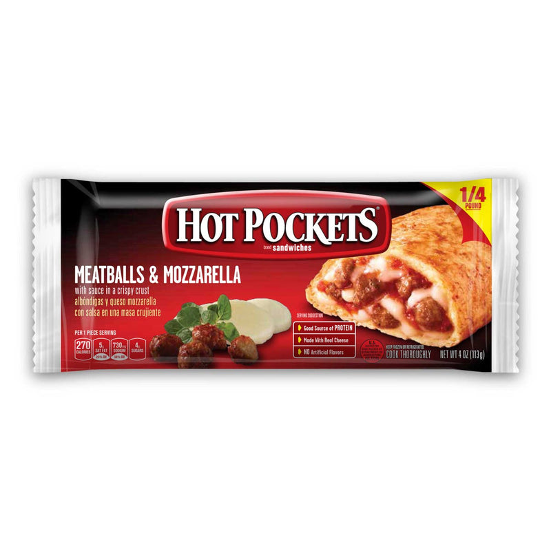 Nestle Hot Pockets Meatballs and Mozzarella Sandwich, 4 Ounce -- 24 per case.
