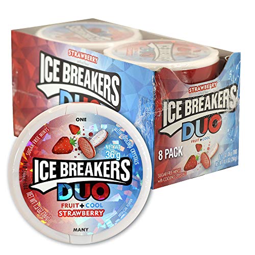 Ice Breakers Sugar Free Duo Mints, Strawberry Fruit and Cool, 1.3 OZ, Pack of 8