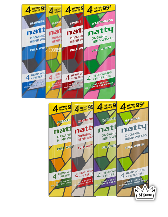 Natty Hemp Wraps Organic Vegan Full Width Rolling Cigarette Papers 4 Wraps Per Pouch (Pack of 8 - 32 Wraps Total)