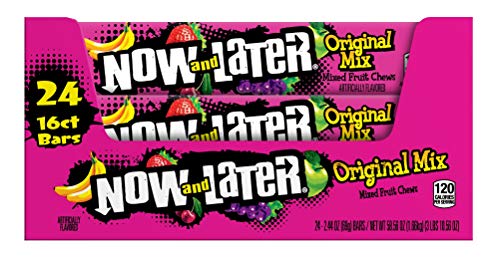 Now & Later Original Taffy Chews Candy Mixed Fruit 2.44-Ounce 24-Pack Wholesale