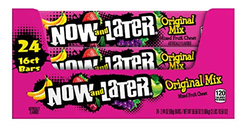 Now & Later Original Taffy Chews Candy, Mixed Fruit, 2.44 Ounce (24-Pack)
