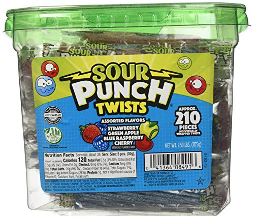 Sour Punch Sour Punch Twists Individually Wrapped Chewy Candy 2.59 LB Jar 210ct
