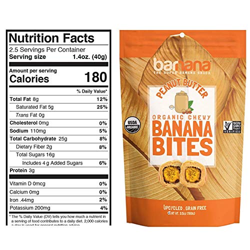 Barnana Organic Chewy Banana Bites, Peanut Butter Banana Flavor, 3.5 Ounce Bag