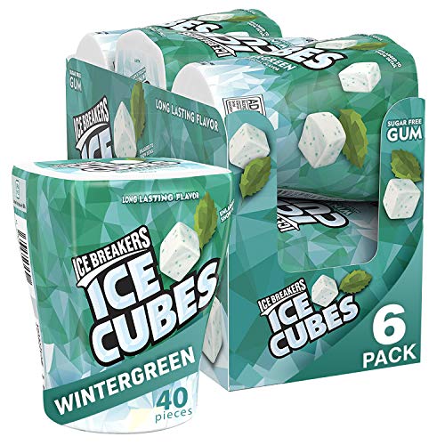 Ice Breakers Ice Cubes Sugar-Free Gum Wintergreen 40-Count Wholesale Bottle Pack of 6