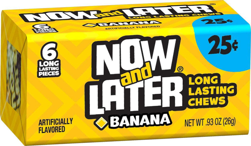 Now & Later Original Taffy Chews Candy, Banana, 0.93 Ounce Bar, Pack of 24