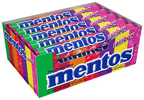 Mentos Chewy Mint Candy Roll Rainbow Non Melting Party 14 Pieces (Pack of 15)