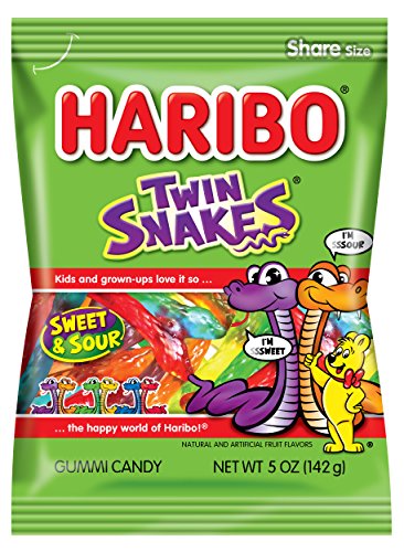 Haribo of America Twin Snakes Gummi Candy,Assorted Sweet & Sour Flavors 5 Ounce