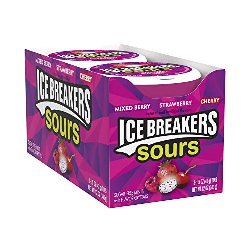 Ice Breakers Sours Sugar-Free Mixed Berry, Strawberry, Cherry Mints 1.5 Ounce 8-Pack Wholesale Tin