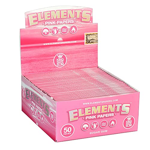 Elements Pink Rolling Papers - King Size Slim 50pc Display 32 per pack