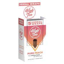 High Tea Non Tobacco All Natural Herbal Smoking Wraps - Pure Peach - 125 Self Rolling Wraps, Made from Tea Leaves(Full Box)
