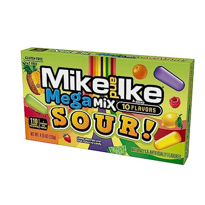 Mike and Ike Candy, Mega Mix Sour, 4.25oz Theater Box, Pack of 12