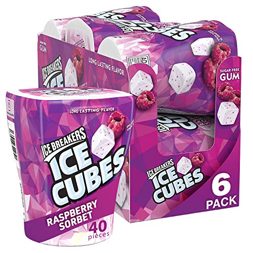 Ice Breakers Ice Cubes Sugar Free Gum Xylitol Raspberry Sorbet (Pack of 6)