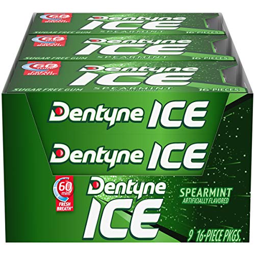 Dentyne Ice Sugar Free Gum Spearmint 16 Piece - Pack of 9
