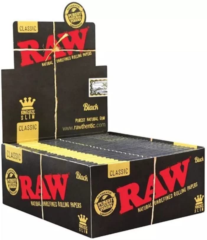 RAW 18236 Black King Size Slim Classic Ultra Thin 50 Booklets of 32 Sheets Paper