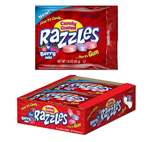 Razzles Assorted Berry Mix Flavors Candy Gum Resealable Bag - 24 Count Pack