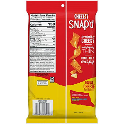 Cheez-It Snap'd, Cheesy Baked Snacks, Double Cheese, 2.2 oz Pouch (Pack of 6)