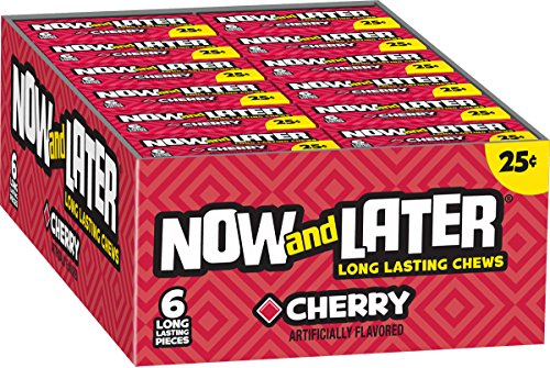 Now & Later Original Taffy Chews Candy, Cherry, 0.93 Ounce Bar, Pack of 24