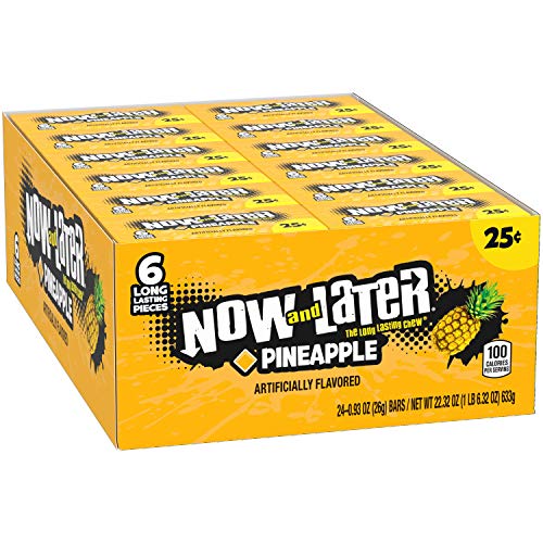 Now & Later Original Taffy Chews Candy, Pineapple, Pack of 24