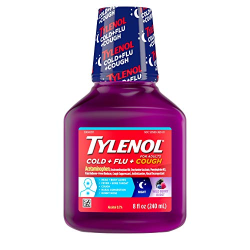 Tylenol Paracetamol Cold + Flu + Cough Night Liquid Medicine Wild Berry 8 fl. oz