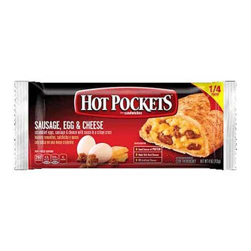 Nestle Hot Pockets Sausage Egg and Cheese Stuffed Sandwich, 4 Ounce -- 24 per case.